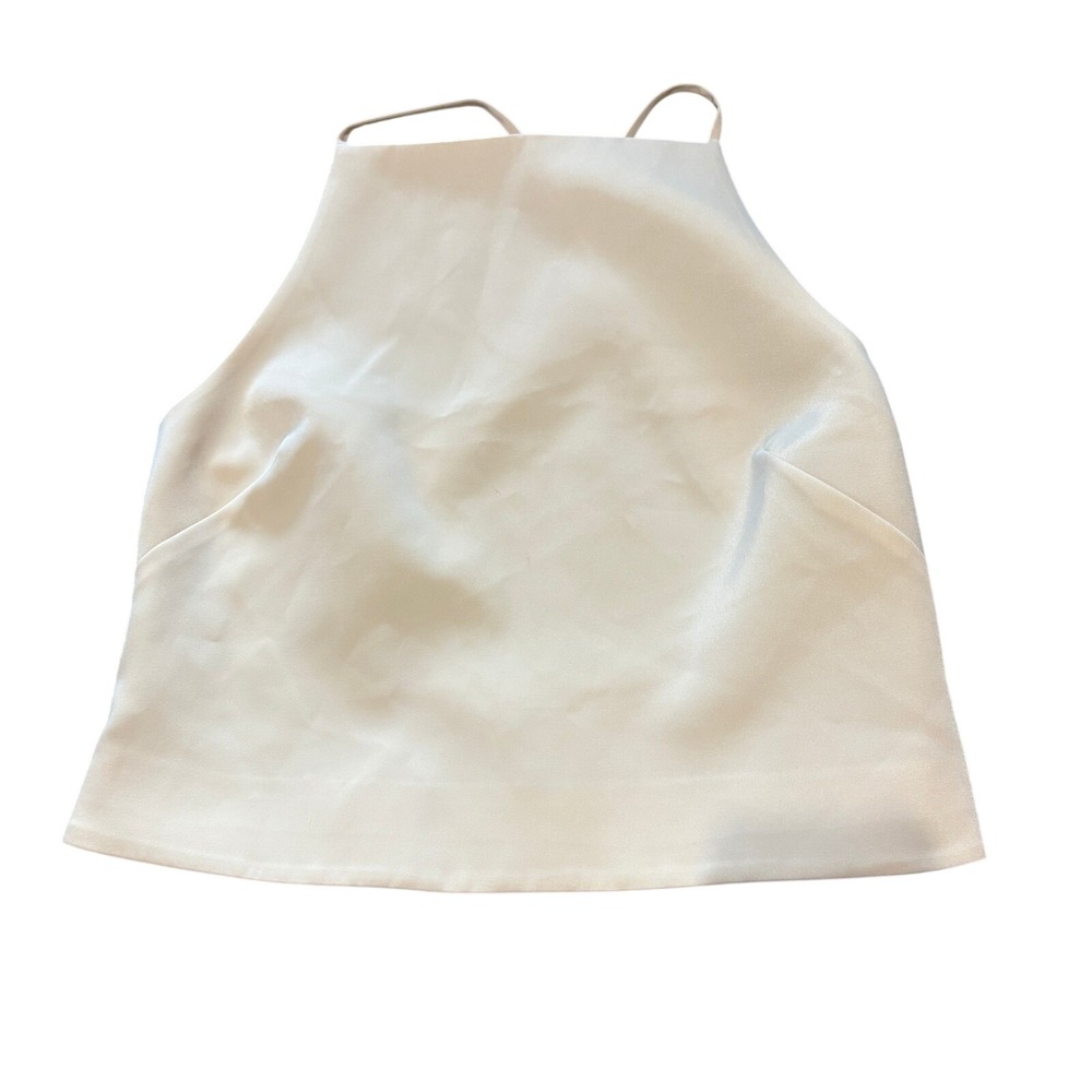 L'academie Ivory Satin Halter Crop Top Open Back Adjustable Straps Cream Medium‎